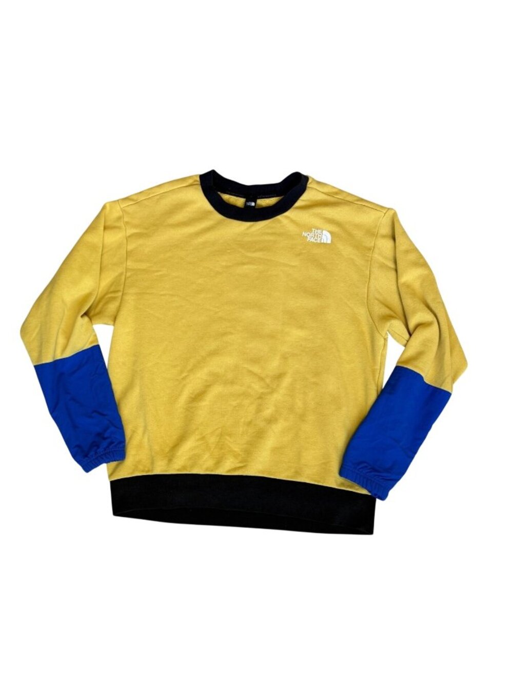 North Face Mens Sweatshirt Size Small Yellow Blue Colorblock Long Sleeve
